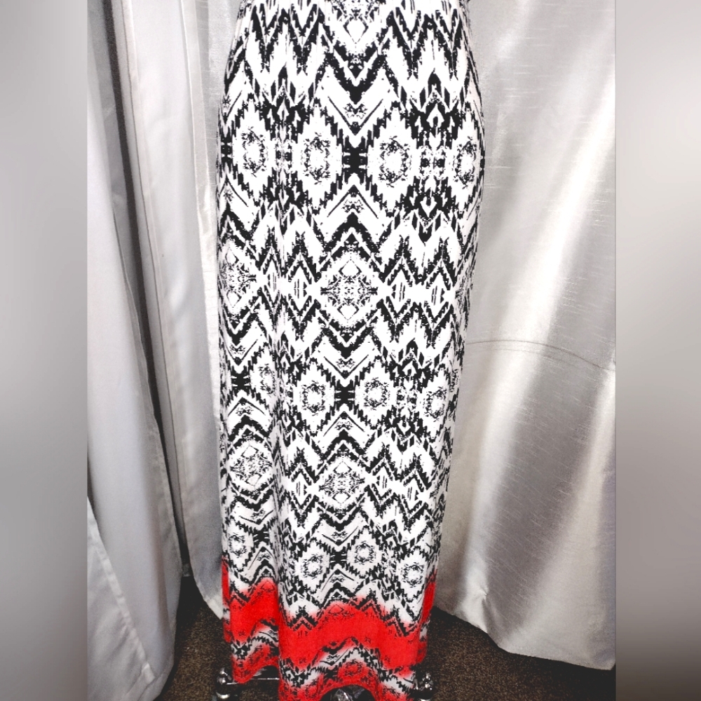2 Pc: Trixie TAG Maxi Dress+Banana Republic Silk Blouse, Black/White/Coral, XS - Picture 10 of 16